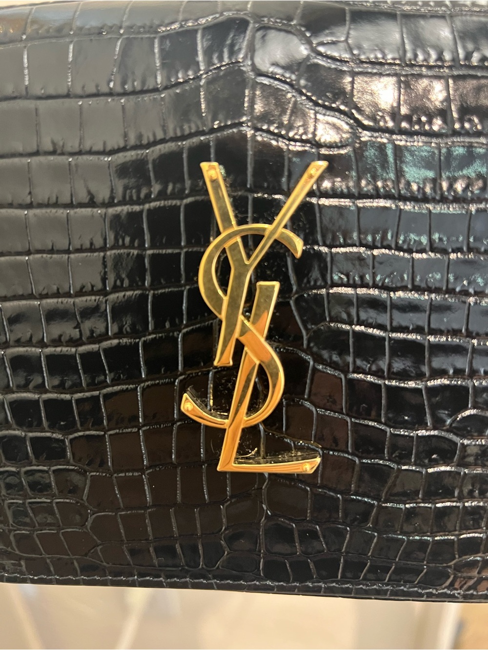 Cassandre Chain Wallet in Crocodile-Embossed Shiny Leather - Picture 3 of 7